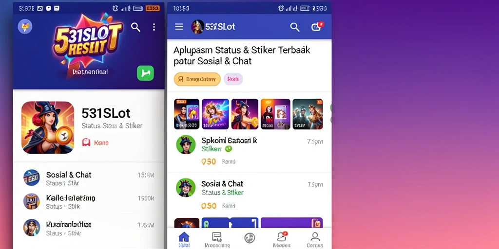 Tampilan antarmuka aplikasi 531SLOT dengan stiker dan status menarik.