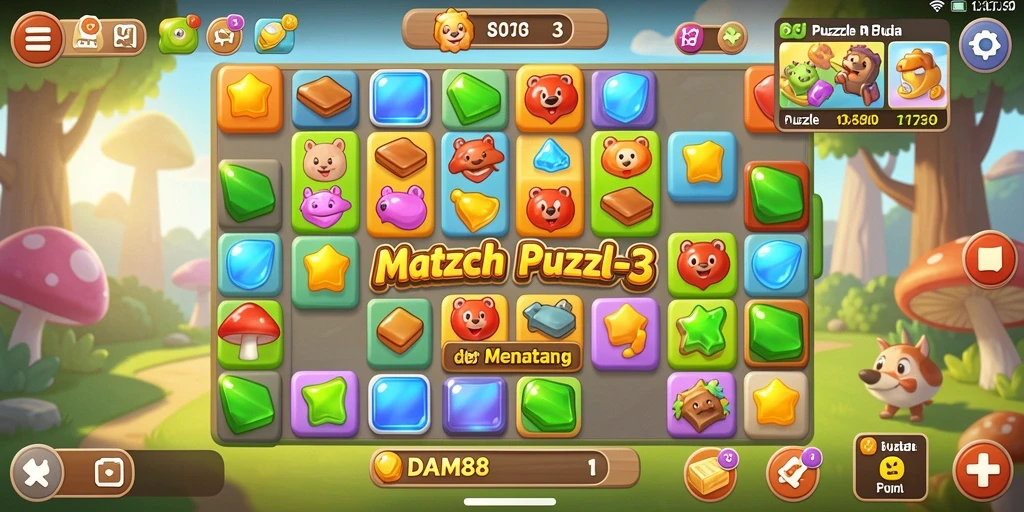 Tampilan antarmuka menarik dalam game Puzzle Match-3.
