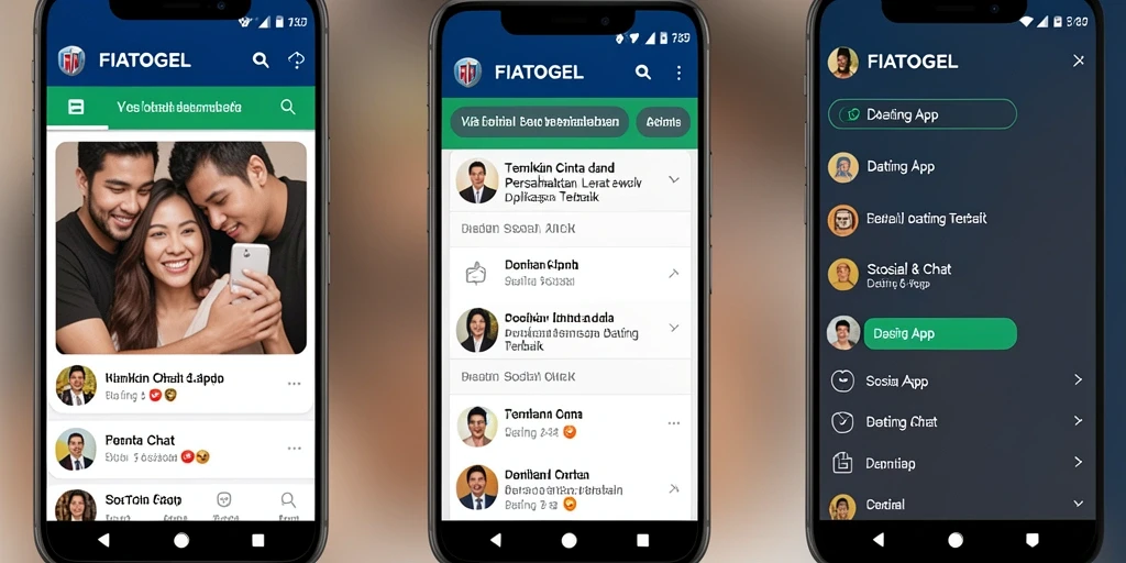 Tampilan antarmuka aplikasi FIATOGEL yang user-friendly untuk kencan dan chat.