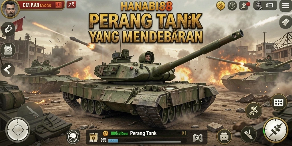 Tampilan antarmuka Perang Tank yang dinamis dan menarik.