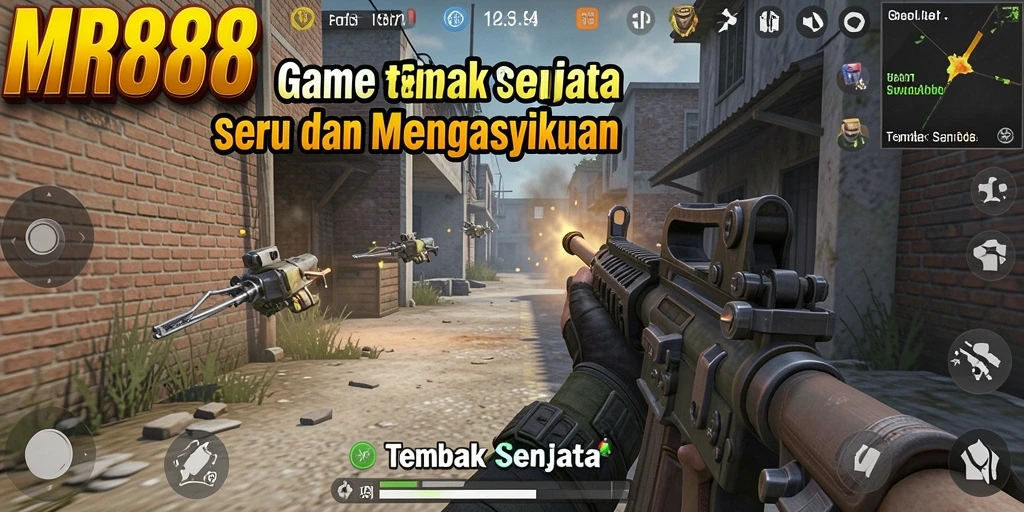 Tampilan antarmuka MR888 dengan senjata dan karakter siap tempur.