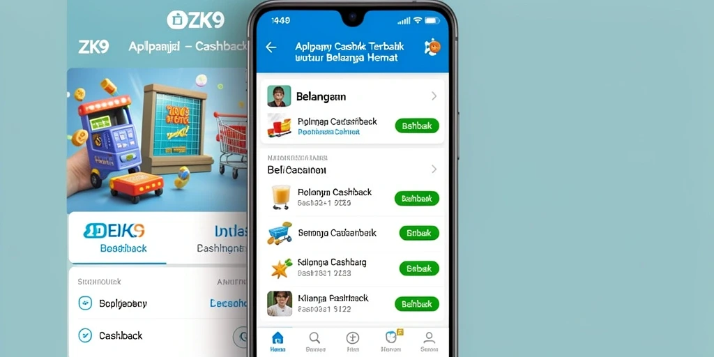 Antarmuka ZK9 menampilkan fitur Cashback terbaru dengan jelas dan menarik.